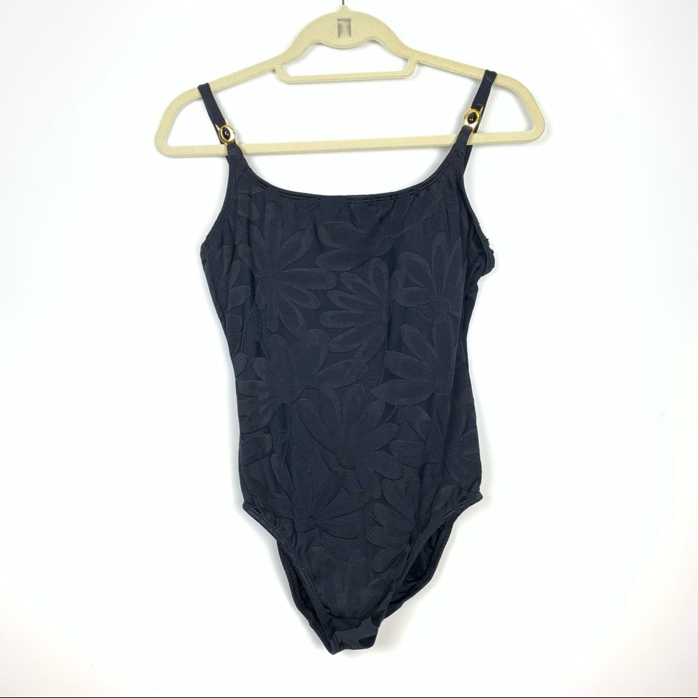 VTG Floral Jacquard Slimming One Piece Swimsuit